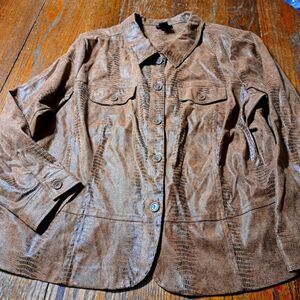 Size 18 20 Lane Bryant Long Sleeve Button Brown Blazer Jacket with Pockets
